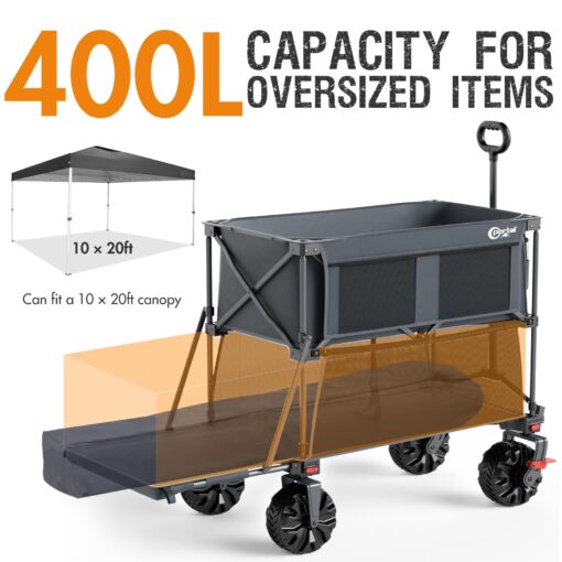 PORTAL 400L Large Capacity Collapsible Double Decker Wagon with Brakes, 450LB Heavy Duty Folding Cart with Tailgate, Foldable Utility Wagons for Camping, Beach, Garden, Sports, Shopping - Image 8