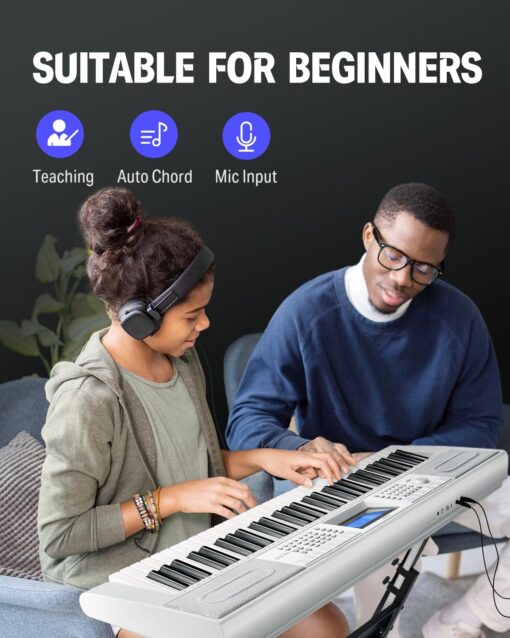 Donner Keyboard Piano 61 Key, Electric Keyboard Kit with 249 Voices, 249 Rhythms - Includes Piano Stand, Stool, Microphone, Gift for Beginners, White(DEK-610S) - Image 5