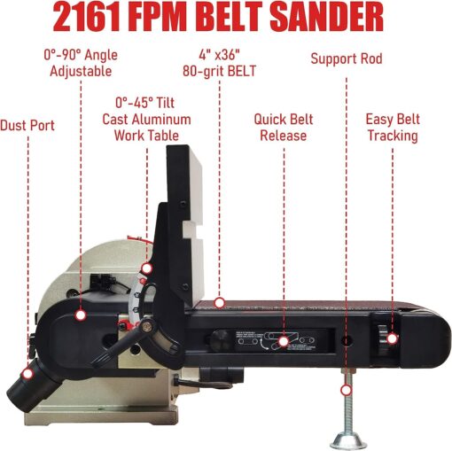 Bucktool Bench Belt Disc Sander Combo BD4801, 4x36 Inch Belt & 8 Inch Disc, 3/4 HP Electric Motor, Rotating Base & Dust Collection Fitting - Image 7