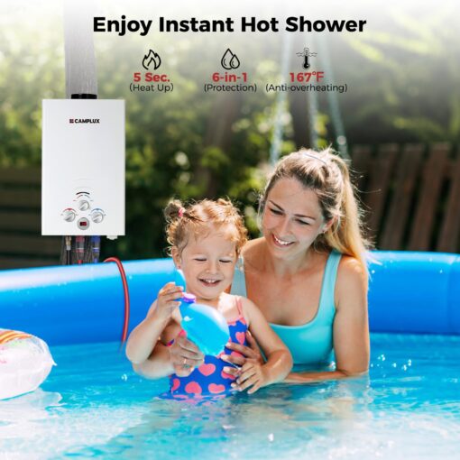 CAMPLUX 2.64 GPM Propane Portable Gas Water Heater, 68,000 BTU Outdoor Tankless Camping Water Heater with Digital Display, White - Image 7