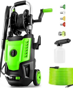 4800 PSI Electric Pressure Washer- 4.0 GPM High Power Washer with 33FT Hose Reel, 4 Spray Tips and Soap Bottle for Car Washing, Fence Cleaning, Patio Maintenance（Upgraded）(Green)
