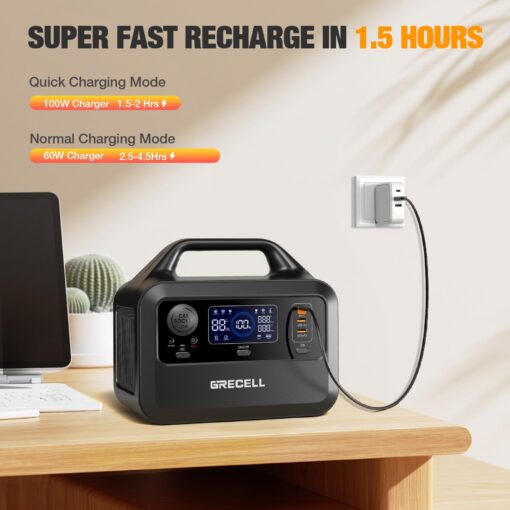 GRECELL Solar Generator with 40W Solar Panel Included,230Wh Portable Power Station 1.5hrs Fast Charging, (600W Surge) AC Outlets, LiFePO4 Battery Backup for Outdoor Camping, Trip, Power Outage - Image 6