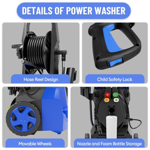Electric Pressure Washer - 5000PSImax 3.2GPM ZHUOLIN Power Washer for Cars Washing with 25FT Pressure Hose, Blue - Image 3