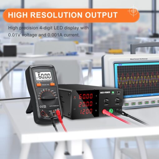 NICE-POWER DC Power Supply Variable, 60V 20A 1200W High Power Bench Power Supply with Encoder Knob & Output Switch, Benchtop Adjustable Switching Regulated Power Supplies for Repair/Test - Image 4