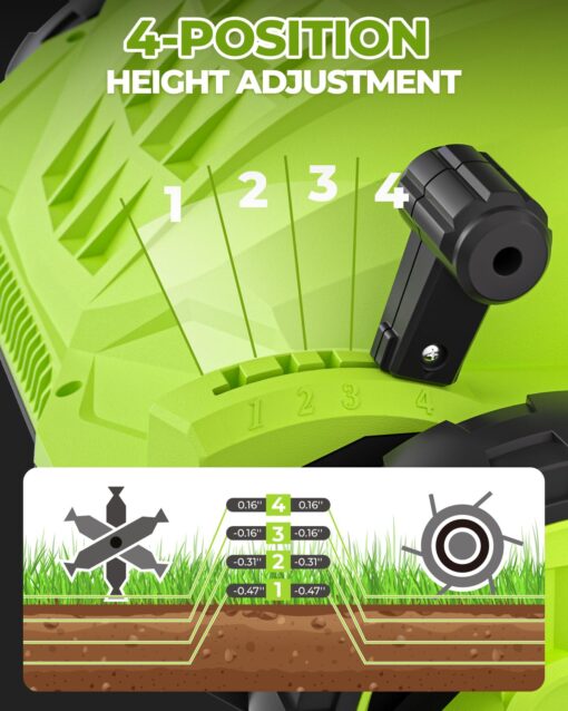 2-in-1 Electric Dethatcher and Scarifier, 13-Inch Raking & Scarifying, Turf Dethatcher & with 4-Position Height Adjustment, 14.5 gal Removable Thatch Bag for Lawn Health - Image 8