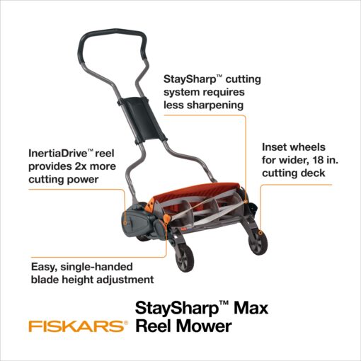 Fiskars Push Mower - 18" Cut Width Manual Reel Mower with No Motor - Grass Cutter with Steel Blades that Stay Sharp - Eco-Friendly Lawn Care - Image 8
