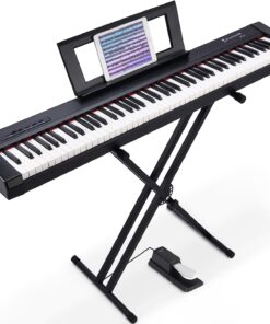 Starfavor 88 Key Full Size Digital Piano, Electric Keyboard Set with Semi-Weighted Keys, Smart Voice Sampling, Recording/MIDI/USB, Dual 20W Speakers, Sustain Pedal, Power Supply, Stand