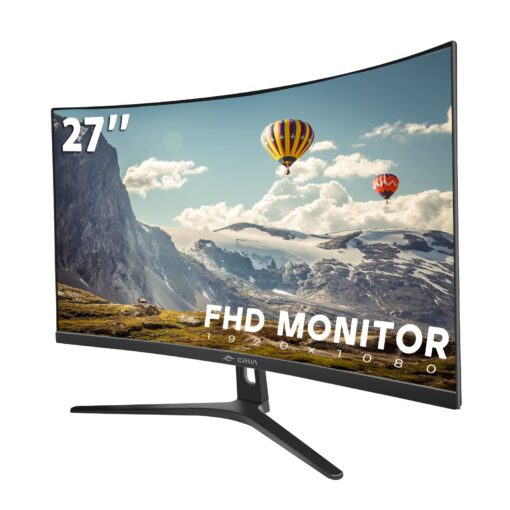 CRUA 27" Curved Monitor, FHD(1920x1080P) VA Panel 100HZ 120% sRGB Professional Computer Monitor, Narrow Bezels on Three Sides, Blue Light Filter, Office and Dormitory(HDMI, VGA)-Black