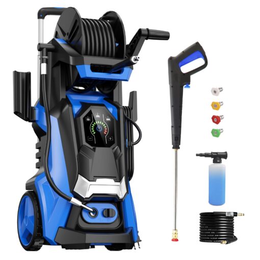 Electric Pressure Washer 5000PSIMax 3.6GPM Power Washer Touch Screen Adjustable Pressure 4 Nozzles and 500ml Foam Cannon Power Washer Cleaning for Car Blue