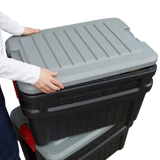 Rubbermaid ActionPacker️ 24 Gal Lockable Storage Box Pack of 2, Outdoor, Industrial, Rugged, Grey and Black - Image 2