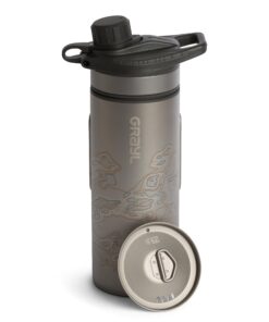 GRAYL GeoPress Titanium 24 oz Water Purifier Bottle with Cooking Lid - Filter for Hiking, Camping, Survival, Travel (Covert Black)
