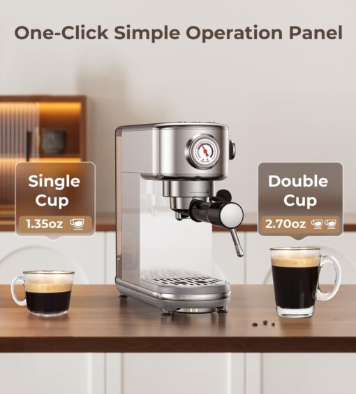 atatix Espresso Machine with Milk Frother, 20 Bar High Pressure Professional Espresso Maker Automatic, Compact Stainless Steel Coffee Machine for Cappuccino, Latte, Gift for Coffee Lover, Silver - Image 8