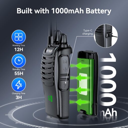 Retevis H777H Two Way Radios Long Range Rechargeable,Compact Walkie Talkies,Intuitive,Channel,Power Display,USB-C Charging,Hands Free,Business radios for Manufacturer,Healthcare,School (20 Pack) - Image 3