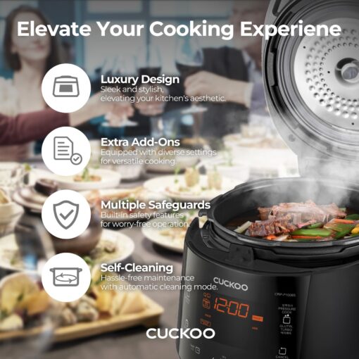 CUCKOO CRP-P1009SB 10-Cup (Uncooked) / 20-Cup (Cooked) Heating Pressure Rice Cooker & Warmer with Nonstick Inner Pot, 13 Menu Modes, Fuzzy Logic Tech, 3 Voice Guide, Auto Clean (Black) - Image 8