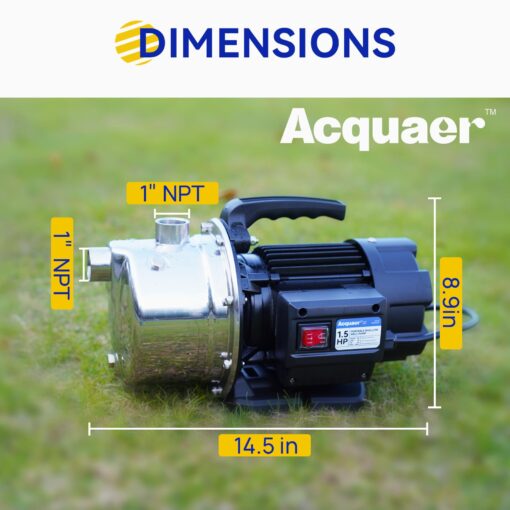 Acquaer 1.5 HP Portable Shallow Well Pump Garden Pump, Stainless Steel, 1210 GPH, 115V Sprinkler Pump Water Transfer Draining Irrigation Pump for Water Removal and Lawn Garden - Image 2