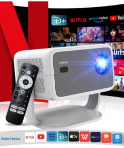 Projector [NetfIix Official/Auto Focus/360° Rotatable Stand] 4K Projector with Wifi and Bluetooth 1080P Native, One-Click Use Built-in NetfIix/YouTube/PrimeVideo/D+, Smart Home Outdoor Projector Gery