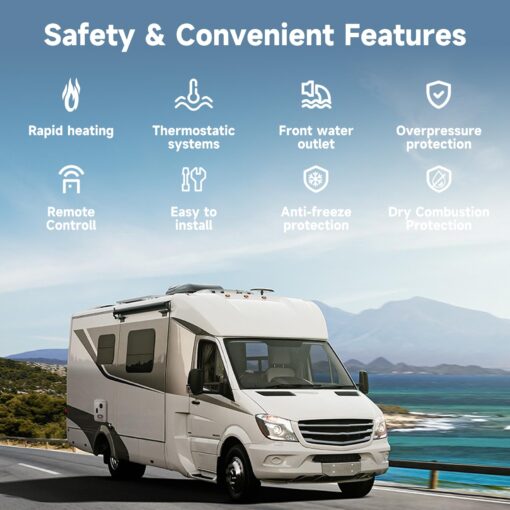 OEVANT RV Tankless Water Heater,55,000 BTU RV Instant Water Heater with Remote Controller,16x16 inch Door＆Front Water Outlet,Propane Gas, DC 12V, CSA Certificated,Compatible with All RVs-White - Image 6