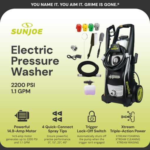 Sun Joe Electric Pressure Power Washer, 2200 PSI (PWMA Certified), 1.1 GPM, Dual Soap Tanks, SPX3000 (35-FT GFCI Water-Safe, Power Cord) - Image 9