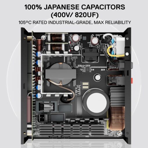 Redragon RGMS-1000W PRO 80+ Gold 1000 Watt Power Supply w/Upgraded ATX 3.1 & PCIe 5.1 Fully Modular, Compact 150mm Size, Smart ECO Low Noise Fan, 100% Japanese Capacitors, Full Mod Cables - Image 7
