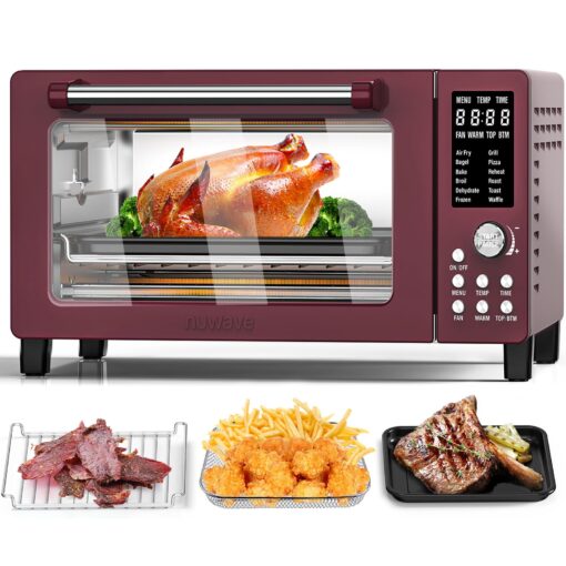 Nuwave Bravo Pro Smart Air Fryer Toaster Oven Combo, 12-in-1 Functions with Quicker & Even Crisp Technology, 1800W, 50-450°F, PFAS-Free, 21QT, Cinnamon