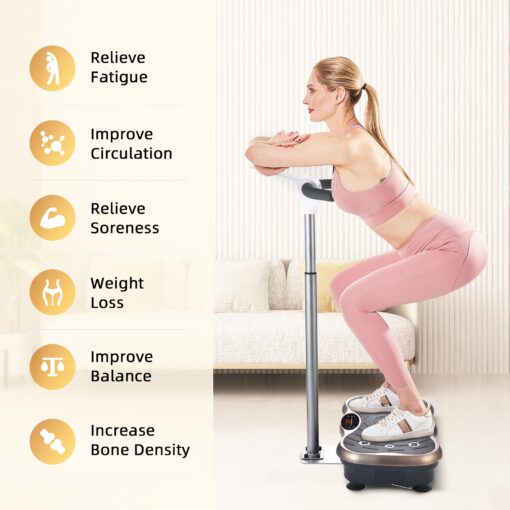 EILISON FIRMHOLD Handle Vibration Plate Exercise Machine for Lymphatic Drainage- Whole Body Workout Vibration Platform 350lbs for Beginners & Recovery, Body Shape Machine for Tonning (Handle Brown) - Image 9