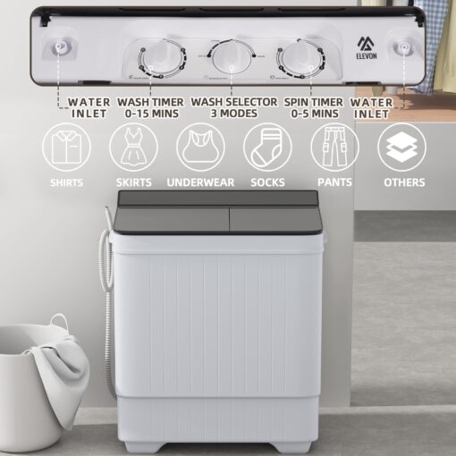 Elevon Portable Washing machine, 28lbs Mini Compact Laundry Washing Machine, Twin Tub 18lbs Washer & 10lbs Spinner Combo, Clothes Washer Machine with Drain Pump for Apartment, Dormitory and RVs - Image 6