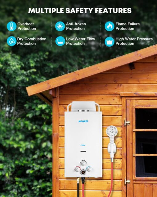 Kohree Tankless Water Heater Propane, 10L 2.64 GPM Portable Tankless Water Heater with Handle, On Demand Instant Hot Water Heater with Overheating Protection, for RV Camping, Pool, Barn & Cabin, White - Image 7