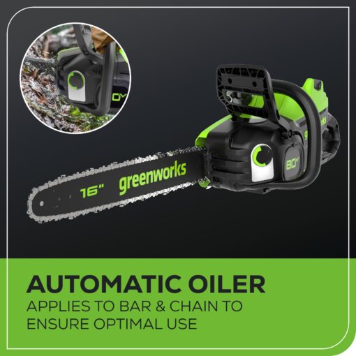 Greenworks 80V 16" Brushless Cordless Chainsaw (Great For Tree Felling, Limbing, Pruning, and Firewood), 75+ Compatible Tools, 2.5Ah Battery and Charger Included - Image 13