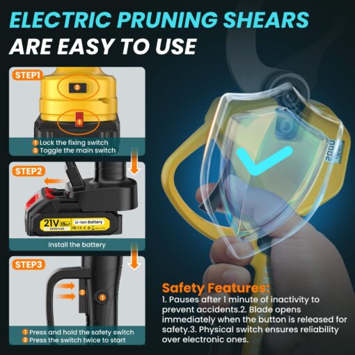 Electric Pruning Shears Cordless 1.6-2.0 Inches & Electric Pole Pruner 2-IN-1 Reach To 14-ft, 2 * 2Ah Battery Pruning Shears, Cordless Pole Pruner Garden Tool for Tree Trimming Branch Cutter - Image 3