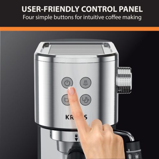 KRUPS Stainless Steel Espresso Machine: 15-Bar Pump Pressure, Milk Frother for Cappuccino and Latte, Fast Pre-Heat, 2-Cup Capacity, Cup Warmer, Easy Cleaning, 1350W, Silver - Image 3