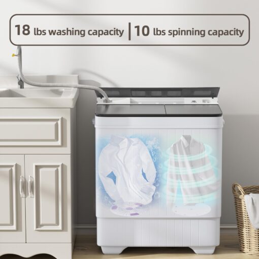 Elevon Portable Washing machine, 28lbs Mini Compact Laundry Washing Machine, Twin Tub 18lbs Washer & 10lbs Spinner Combo, Clothes Washer Machine with Drain Pump for Apartment, Dormitory and RVs - Image 4