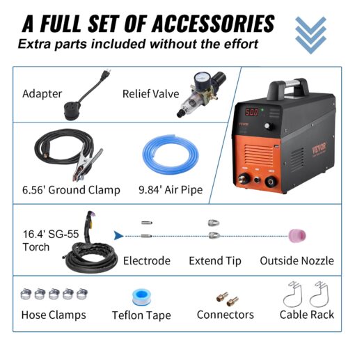 VEVOR Plasma Cutter, 50Amp, Air Cutting Machine with Plasma Torch, 110V/220V Dual Voltage AC IGBT Inverter Metal Cutting Equipment for 1/2" Clean Cut Aluminum and Stainless Steel, Black - Image 8