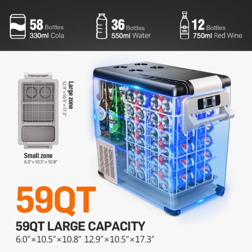 EUHOMY 12 Volt Refrigerator, 59QT(55L) Electric Cooler, 12V Fridge APP Control, 12V Cooler -4℉~68℉, Portable Freezer 12/24V DC 110-240V AC for Camping, Travel, Truck, Home - Image 9