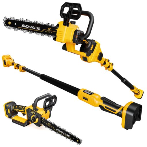 2-IN-1 Cordless 10-Inch Pole Saw And Chainsaw Compatible with Dewalt 20V MAX* Battery, Auto Oiling, Total Reach of Max 15ft, Electric Pole Saw for Tree Trimming Pruning (Battery NOT Included)