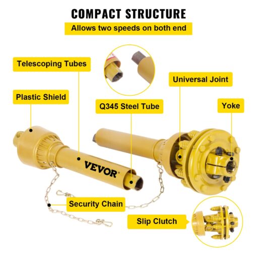 VEVOR PTO Shaft, 1-3/8" PTO Drive Shaft, 6 Spline Both Ends PTO Driveline Shaft, Series 4 Tractor PTO Shaft, 31.5"-41" Brush Hog PTO Shaft, Yellow PTO Shaft w/Slip Clutch for Bush Hog/Finish Mower - Image 6