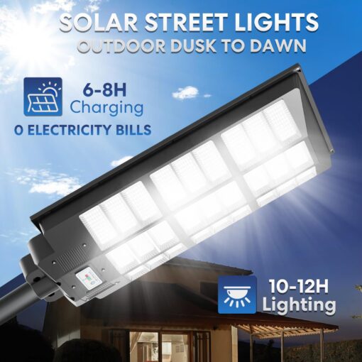 VOOJOY 7500W Solar Street Lights Outdoor, 6500K IP66 Waterproof Solar Security Flood Lights, Commercial LED Parking Lot Lights Dusk to Dawn with Motion Sensor and Remote Control 2PACK - Image 6