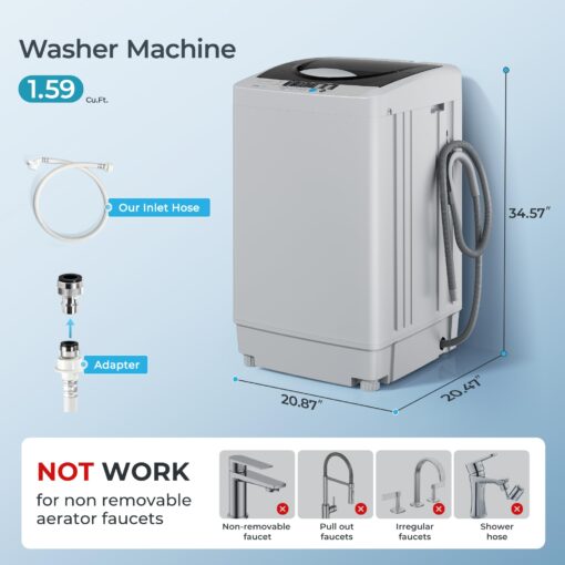 Euhomy 1.59 Cu.Ft. Portable Washing Machine, 11 LBS Capacity, 8 Functions, 8 Water Levels,Full Size Washing Machine with Drain Pump and LED Display for Apartments, RVs, Homes, Gray - Image 2