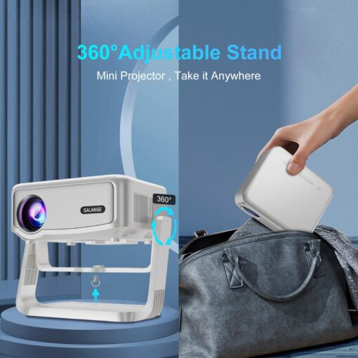 Smart Projector with Built in Apps - Electric Focus, Auto Keystone, Salange Android Projector 4k Wifi Bluetooth, 360° Ajustable Mini Protable Outdoor Movie Projectors, Compatible w iPhone, TV Stick - Image 2