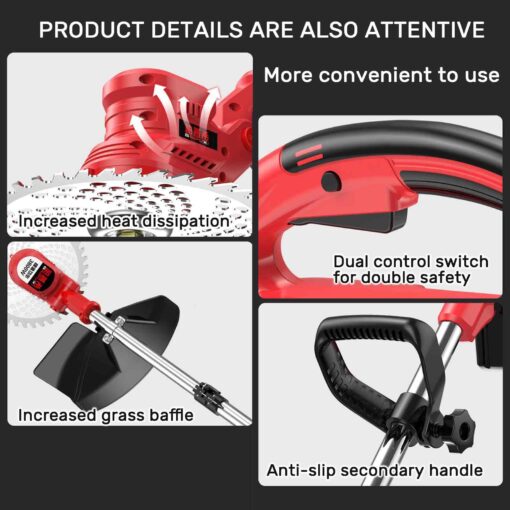 JXCAA Electric Mower Cordless, Electric Weed Wacker, 688tv Brushless High-Powered Lawn Mower, Household Lawn Mower, Lithium-Powered Rechargeable Lawn Mower, 8-Piece Set/ 9-Piece Set - Image 3