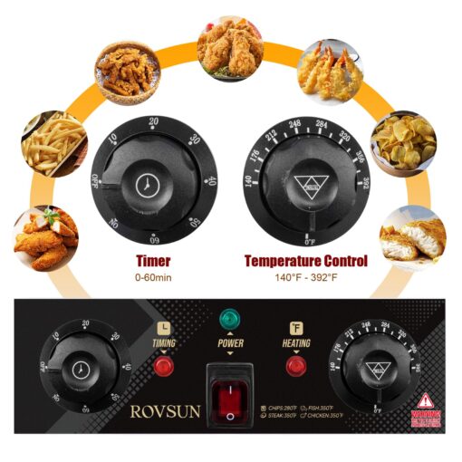 ROVSUN 24.9QT Electric Deep Fryer w/Frying Baskets Timer Drains & Lids, 3400W Dual Tank Kitchen Countertop Commercial Deep Fryer Frying Machine, Adjustable Temperature for Home Restaurant - Image 6