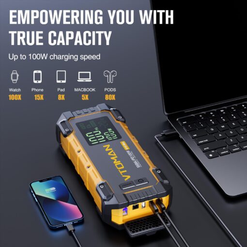 VTOMAN V10 Max 5500A Jump Starter with 100W USB-C Fast Charger Car Battery Jumper Starter Portable for All Gas or 12L Diesel Engines,12V Jump Strart Booster Pack, Jump Box Comes with 100W Car Charger - Image 6
