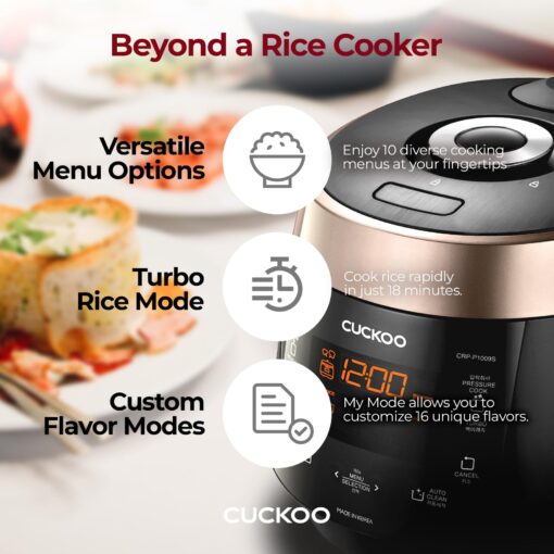 CUCKOO CRP-P1009SB 10-Cup (Uncooked) / 20-Cup (Cooked) Heating Pressure Rice Cooker & Warmer with Nonstick Inner Pot, 13 Menu Modes, Fuzzy Logic Tech, 3 Voice Guide, Auto Clean (Black) - Image 5