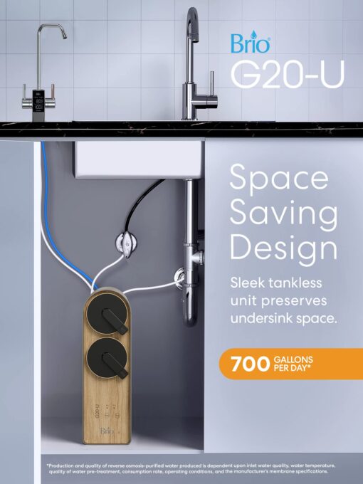 Brio G20-U Reverse Osmosis Water Filtration System, Smart Display Faucet, 700 GPD, 2:1 Pure to Waste, TDS Reduction, Composite & RO Filters, Brown - Image 9