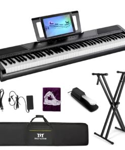 MUSTAR Digital Piano 88 Key Weighted with Stand, 88 Key Semi Weighted Keyboard Piano MEP-1100, Electric Piano Keyboard 88 Keys for Beginners, 2x25W Stereo Speakers, Case, Sustain Pedal, ABS, Black
