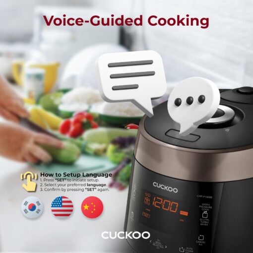 CUCKOO CRP-P1009SB 10-Cup (Uncooked) / 20-Cup (Cooked) Heating Pressure Rice Cooker & Warmer with Nonstick Inner Pot, 13 Menu Modes, Fuzzy Logic Tech, 3 Voice Guide, Auto Clean (Black) - Image 4