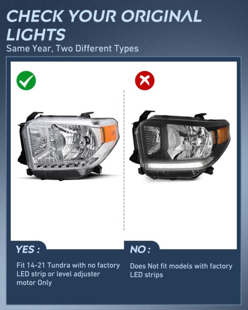 Nilight LED DRL Headlight Assembly Compatible with 2014 2015 2016 2017 2018 2019 2020 2021 Toyota Tundra Clean Lens Black Housing Amber Reflector Clear Lens Headlamps Replacement - Image 7
