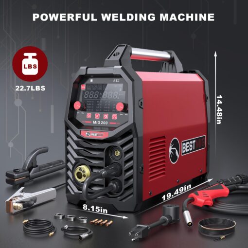 BESTMIG 200A MIG Welder - 6-in-1 IGBT Inverter Welding Machine, Gas/Gasless Flux Core, Stick, Lift TIG, Spot & Spool Gun - Portable 110V/220V Equipment - Image 2