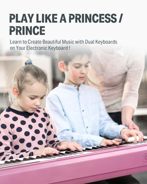 Donner Keyboard Piano 61 Key, Electric Keyboard Kit with 249 Voices, 249 Rhythms - Includes Piano Stand, Stool, Microphone, Gift for Beginners, Pink(DEK-610S) - Image 4