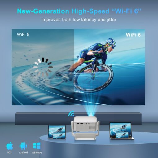 Smart Projector with Built in Apps - Electric Focus, Auto Keystone, Salange Android Projector 4k Wifi Bluetooth, 360° Ajustable Mini Protable Outdoor Movie Projectors, Compatible w iPhone, TV Stick - Image 3