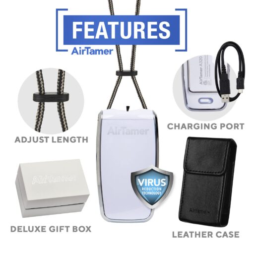 AirTamer A320W Rechargeable Personal Air Purifier, Proven Performance, Virus and Pollutant Tested*, White with Leather Travel Case - Image 7